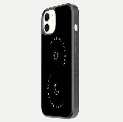 Sun Moon Balance Glass Case for iphone-12 side-angle image showing reflection and celestial detailing