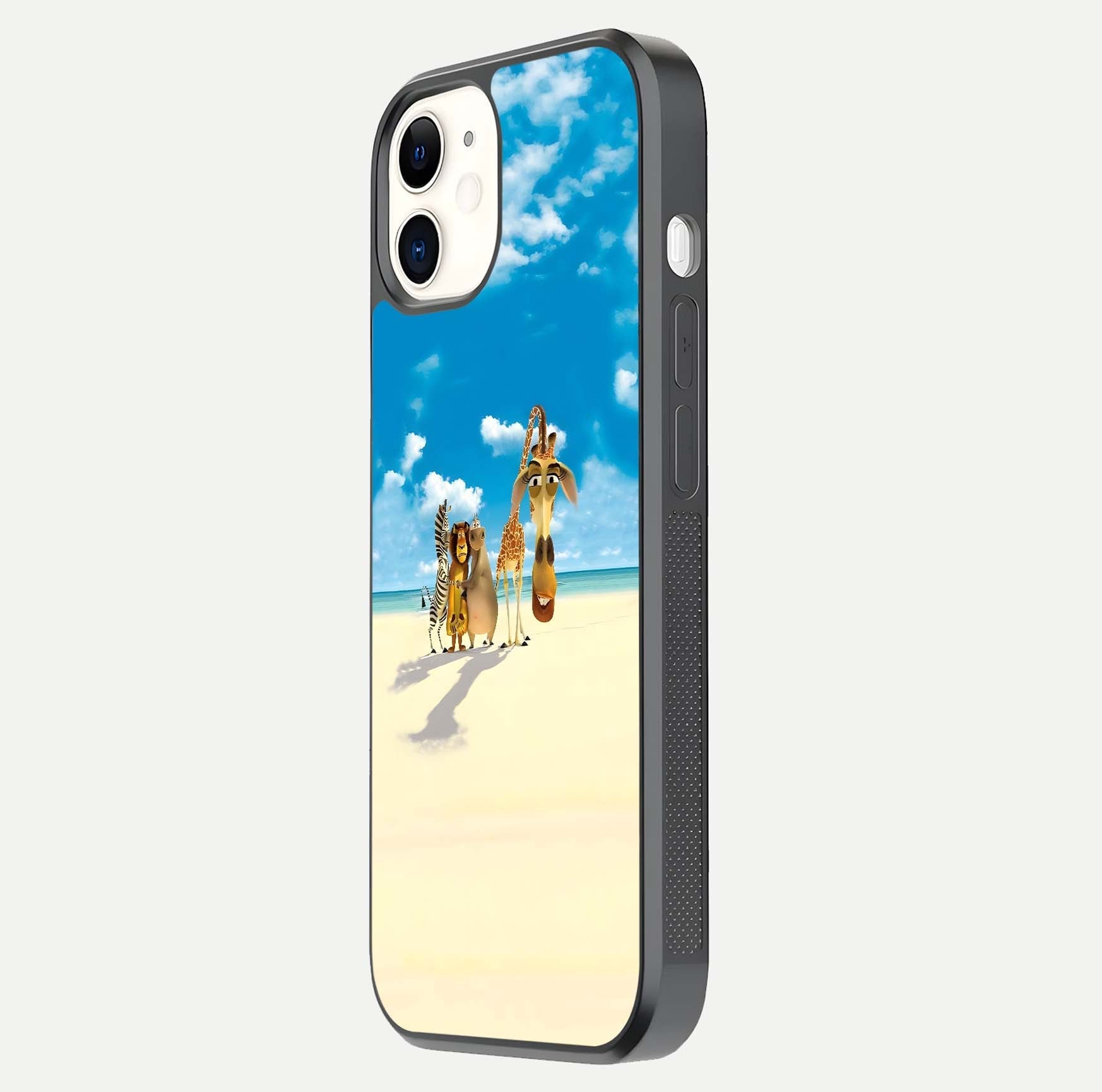 Tropical Fun Squad Glass Case for iphone-12 side-angle image showing shine, color depth, and surface gloss