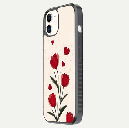 Tulip With Heart Glass Case for iphone-12 side-angle image showing floral reflection and subtle gradient
