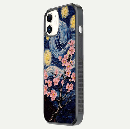 Van Gogh Scenery Glass Case for iphone-12 side-angle image showing shine, gloss, and scenic color palette