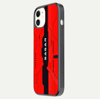 Voltage Rise CYBERPUNK Custom Name Glass Case for iphone-12 side-angle image showing gloss and cyberpunk detail