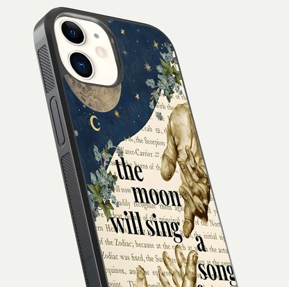 Aesthetic Divine Glass Case for iPhone 16 Pro close-up angled shot showing detailed divine artwork and gloss reflection