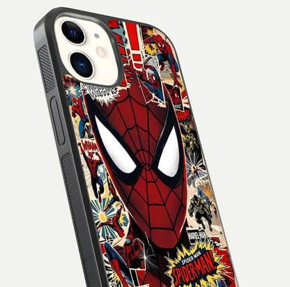 Aesthetic Wonder Spider Glass Case for iPhone 16 Pro angled close-up highlighting spider web detail and vibrant color gloss