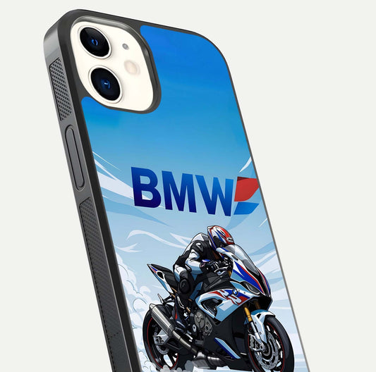BMW Power Drift Glass Case for iphone-12 close-up view highlighting motion streaks and gloss shine