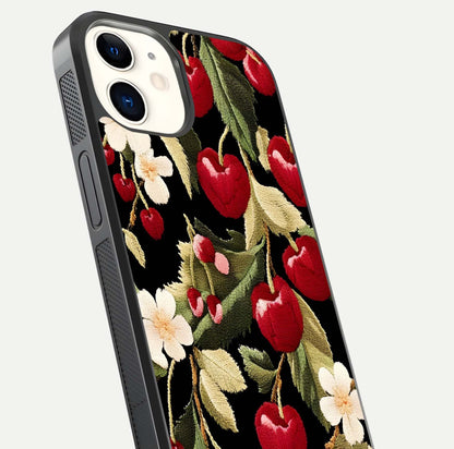 Bloom Thread Art Glass Case for iphone-12 close-up view highlighting fine line details and glossy shine