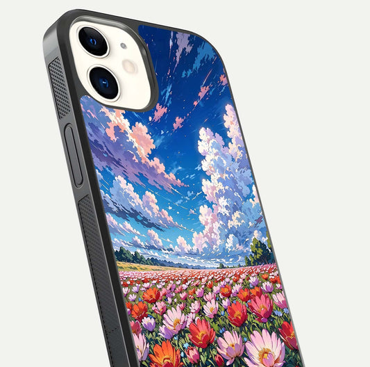 Blossom Sky Field Glass Case for iphone-12 close-up image showing petal patterns and subtle sky gradient