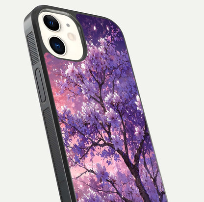 Blossom Tree Glass Case for iphone-12 close-up image highlighting tree branches, blossoms, and shine
