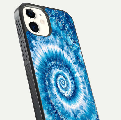 Blue Galaxy Wave Glass Case for iphone-12 close-up highlighting fluid wave motion and deep-blue reflection