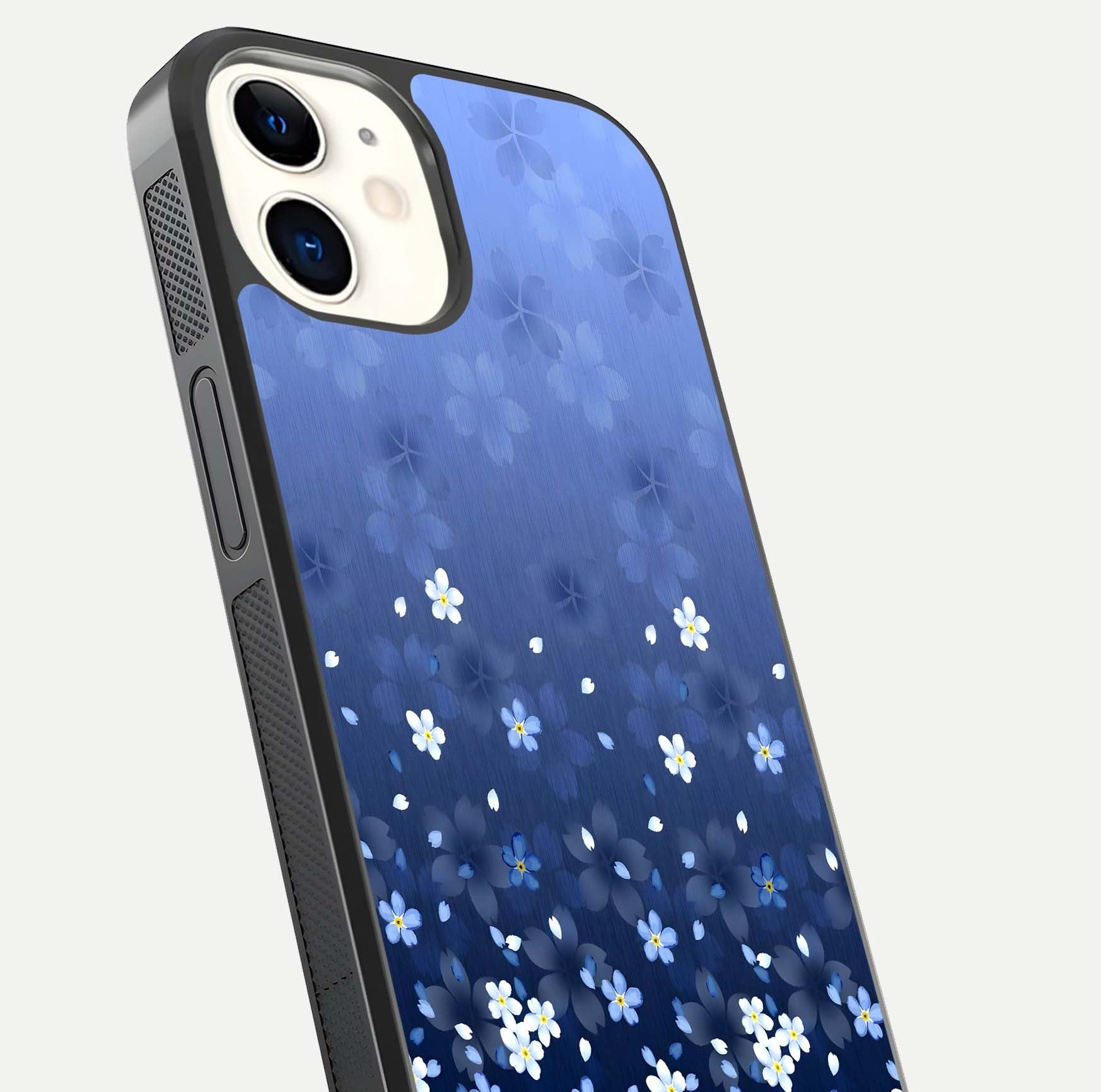 Blue Starry Glass Case for iphone-12 close-up image highlighting sparkle details and midnight blue gradient