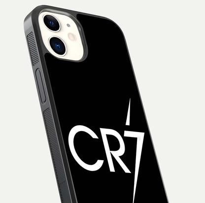 CR7 Elite Strike Glass Case for iphone-12 close-up highlighting CR7 artwork and shine reflection