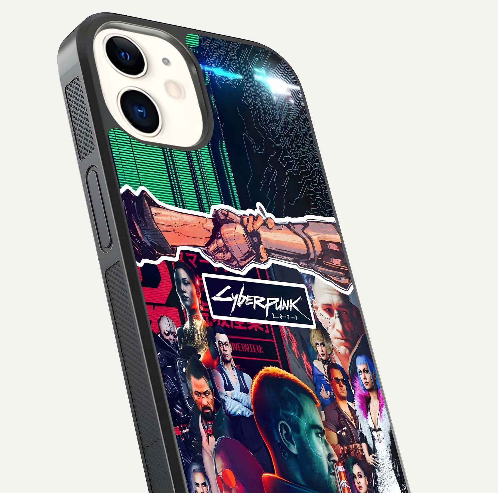 CYBERPUNK Legacy Glass Case for iphone-12 close-up highlighting circuit texture and reflection tone