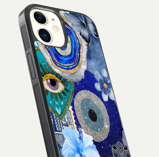 Celestial Blue Vision Glass Case for iphone-12 close-up shot highlighting reflection details and smooth edge polish