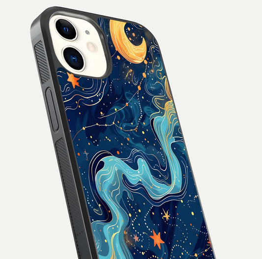 Celestial Dream Flow Glass Case for iphone-12 close-up highlighting star reflections and smooth glow gradient