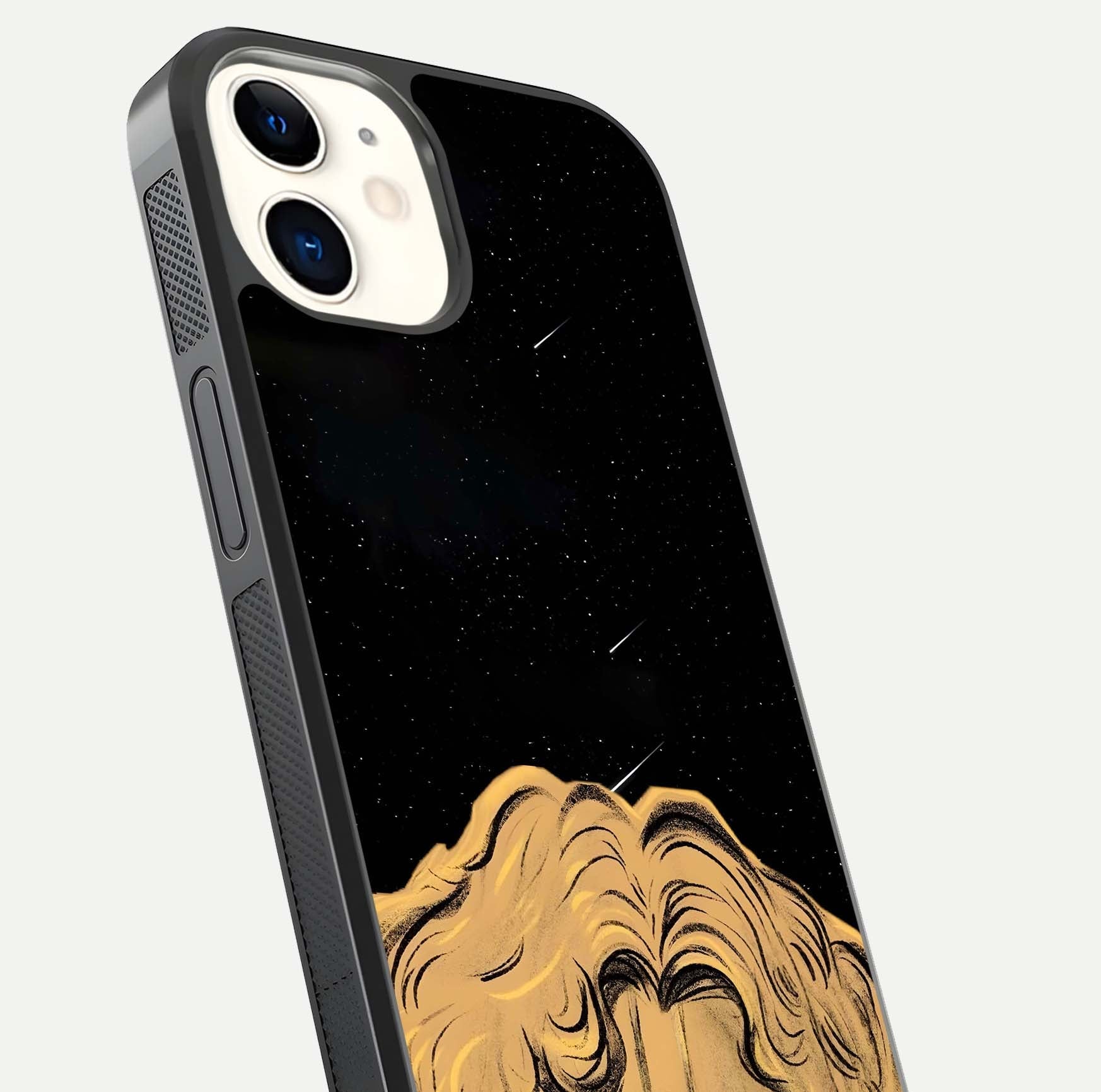 Celestial God’s Plan Glass Case for iphone-12 close-up angled shot highlighting celestial details and reflection