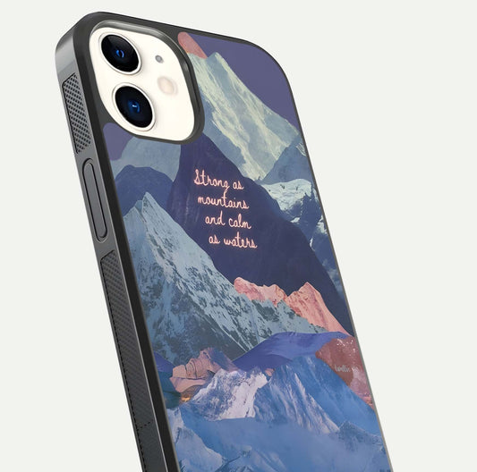 Celestial Mountain Calm Glass Case for iphone-12 close-up showing peak reflection and HD gloss texture