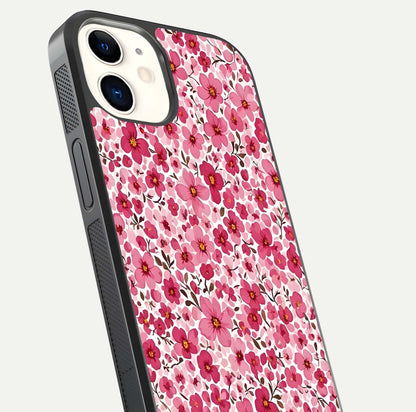 Cherry Blossom Charm Glass Case for iphone-12 close-up highlighting petal gradient and reflection shine