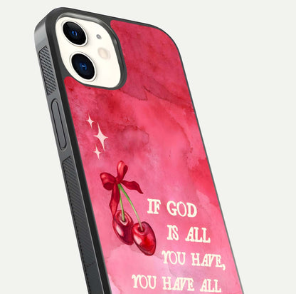 Cherry Quote Glass Case for iphone-12 close-up showing printed quote detail and HD reflection gloss