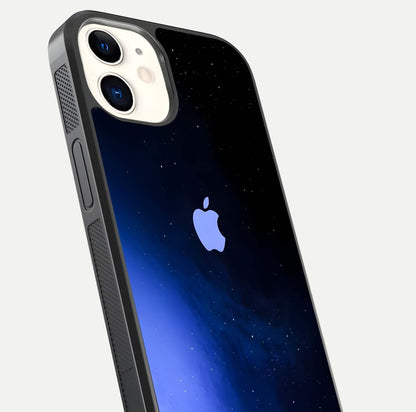 Cosmic Blue Apple Glass Case for iphone-12 close-up highlighting galaxy pattern, shine, and reflection detail