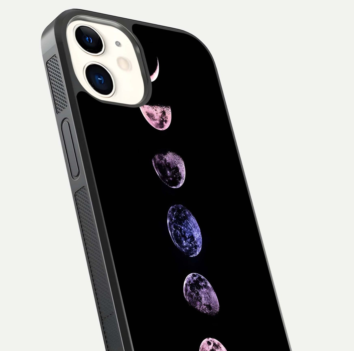 Crimson All Planets Glass Case for iphone-12 close-up highlighting planet details and reflection polish