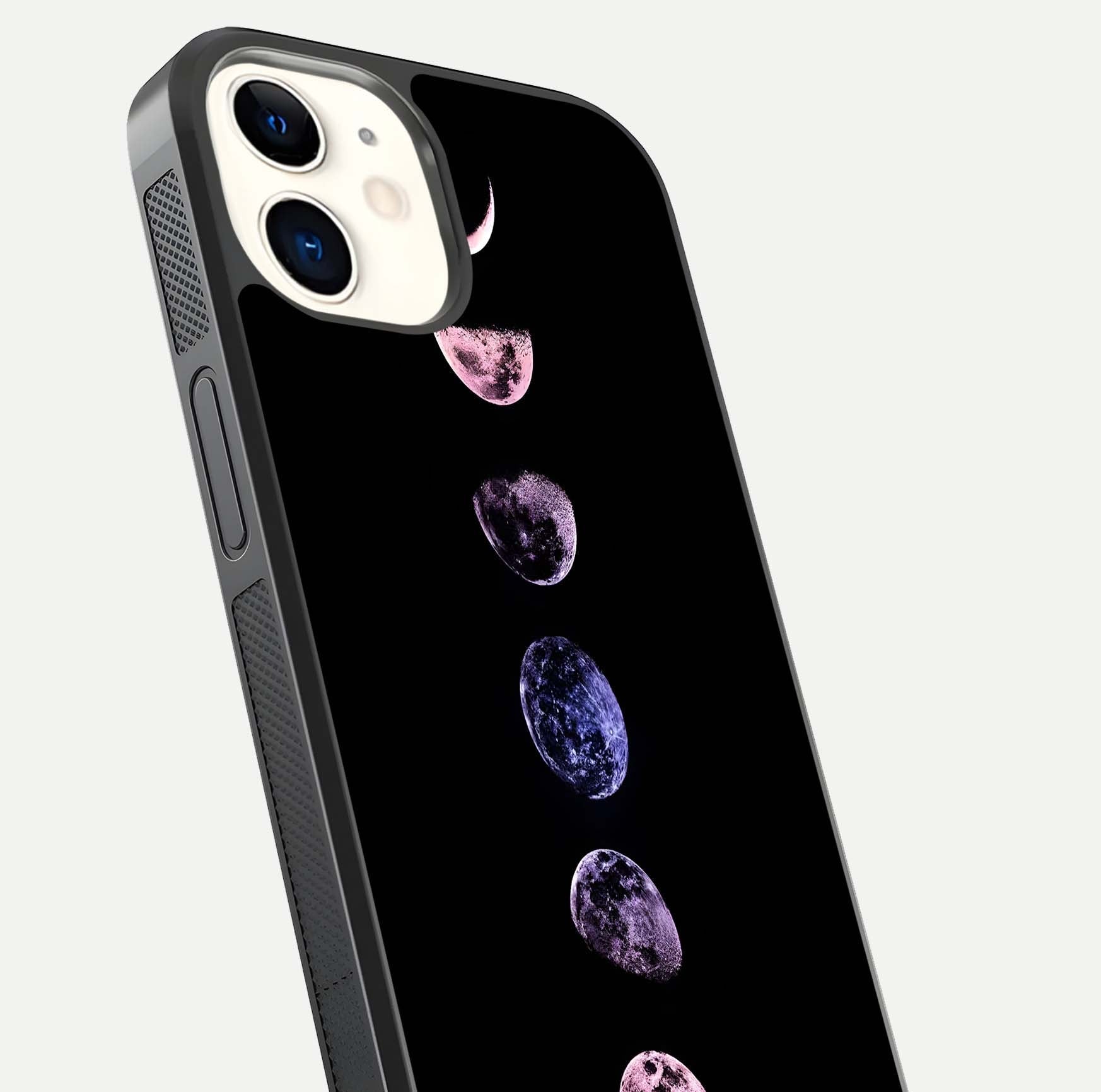 Crimson All Planets Glass Case for iphone-12 close-up highlighting planet details and reflection polish