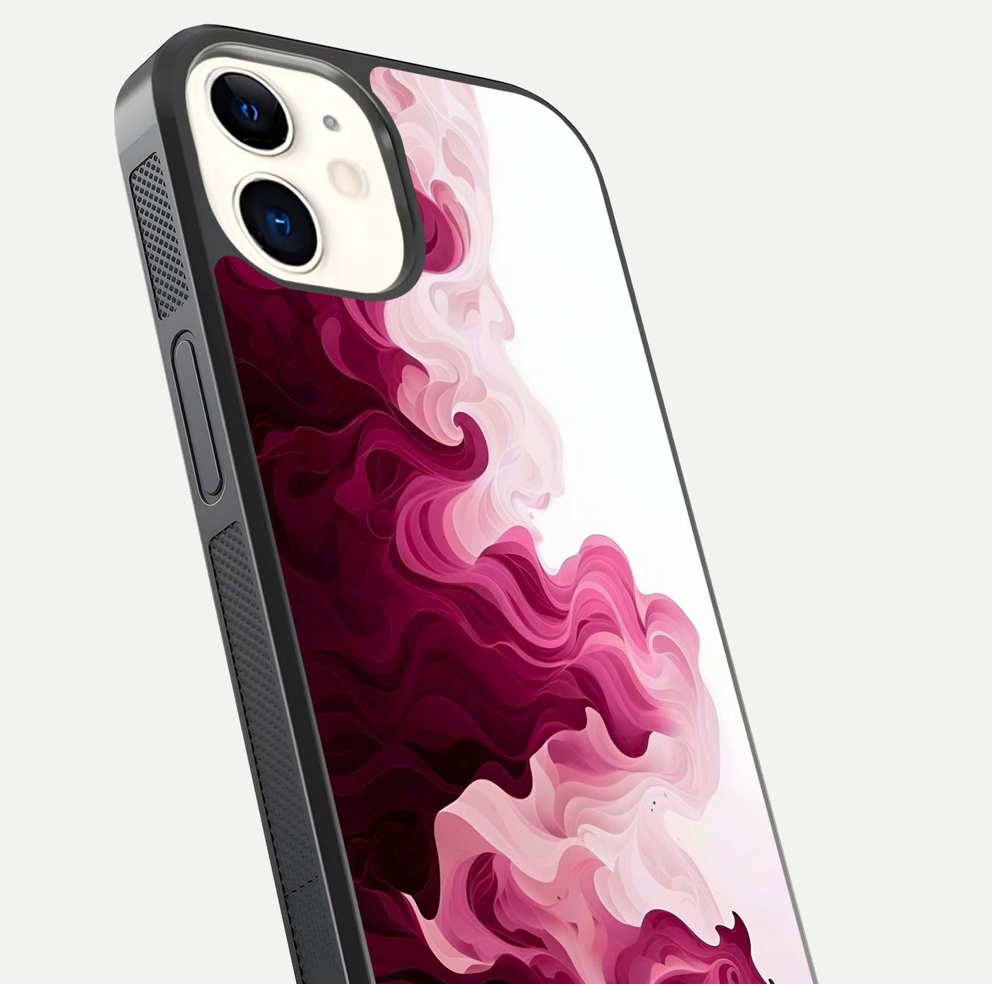 Crimson Wave Flow Glass Case for iphone-12 close-up highlighting flow texture and reflection tone