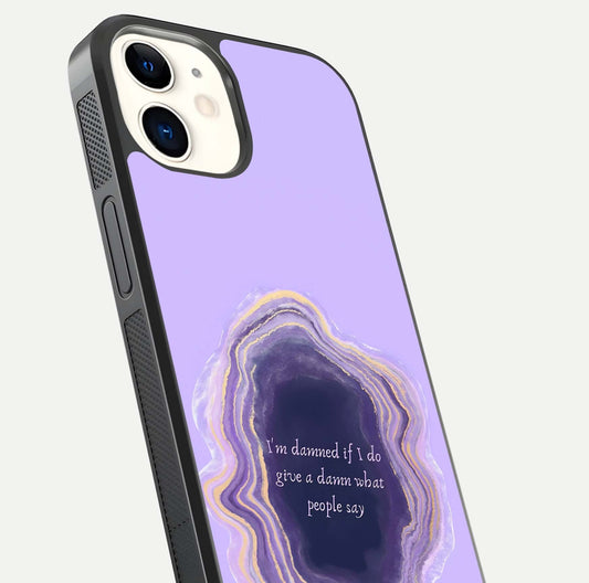 Damned People Quote Glass Case for iphone-12 close-up highlighting quote text and reflection depth