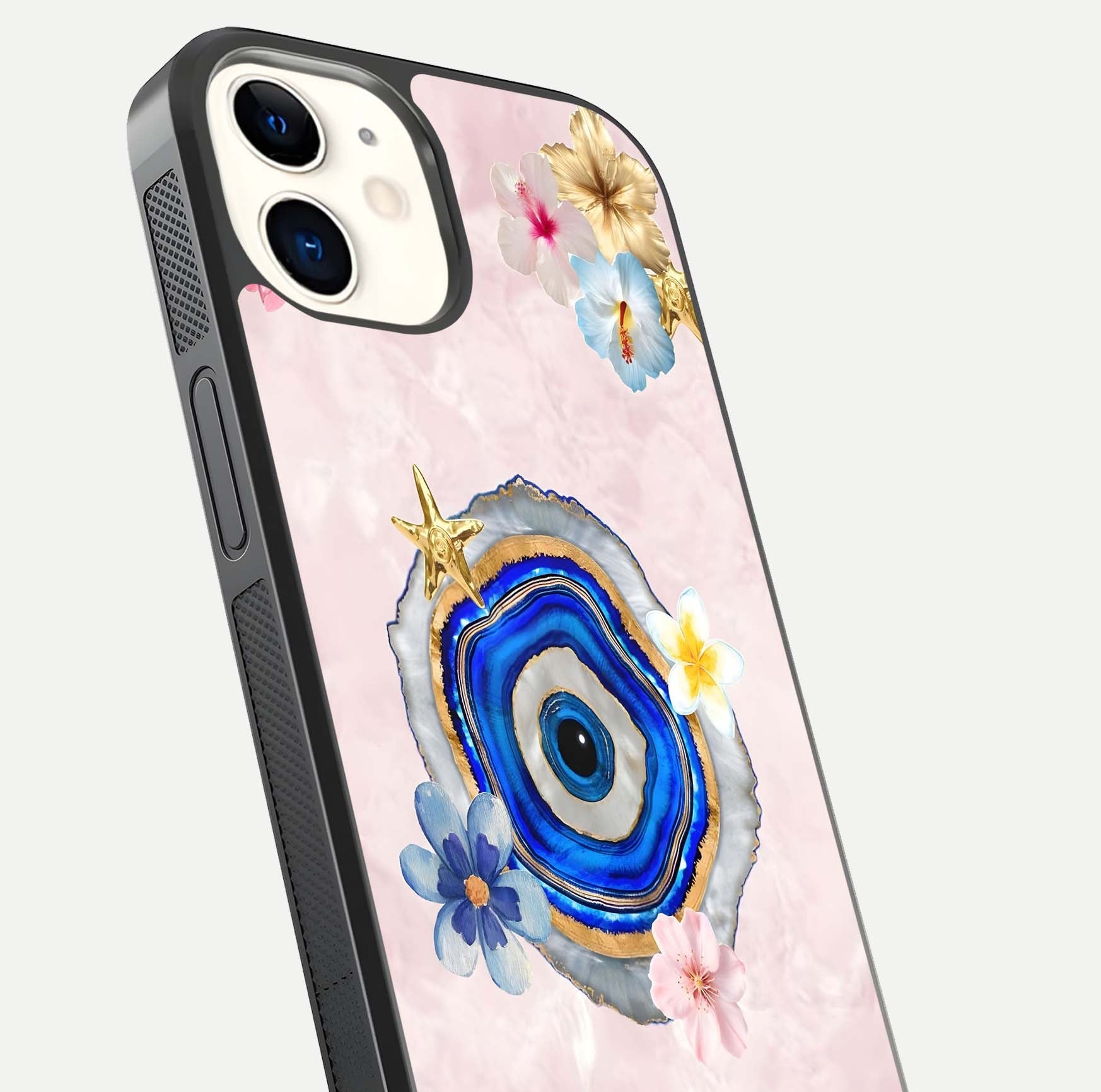 Divine Aura Bloom Glass Case for iphone-12 close-up highlighting flower glow and reflection tone