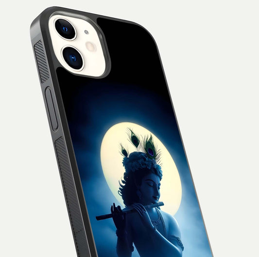 Divine Moon Flute Glass Case for iphone-12 close-up highlighting flute detail and reflection shine