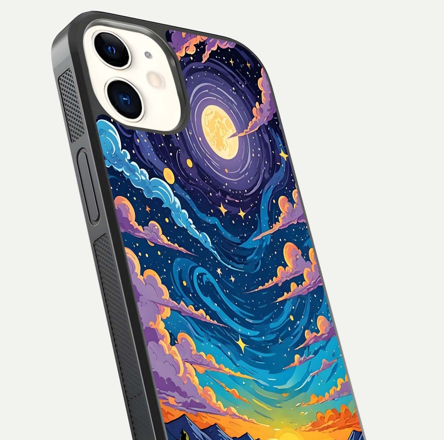 Dreamy Night Landscape Glass Case for iphone-12 close-up highlighting stars and reflection tone