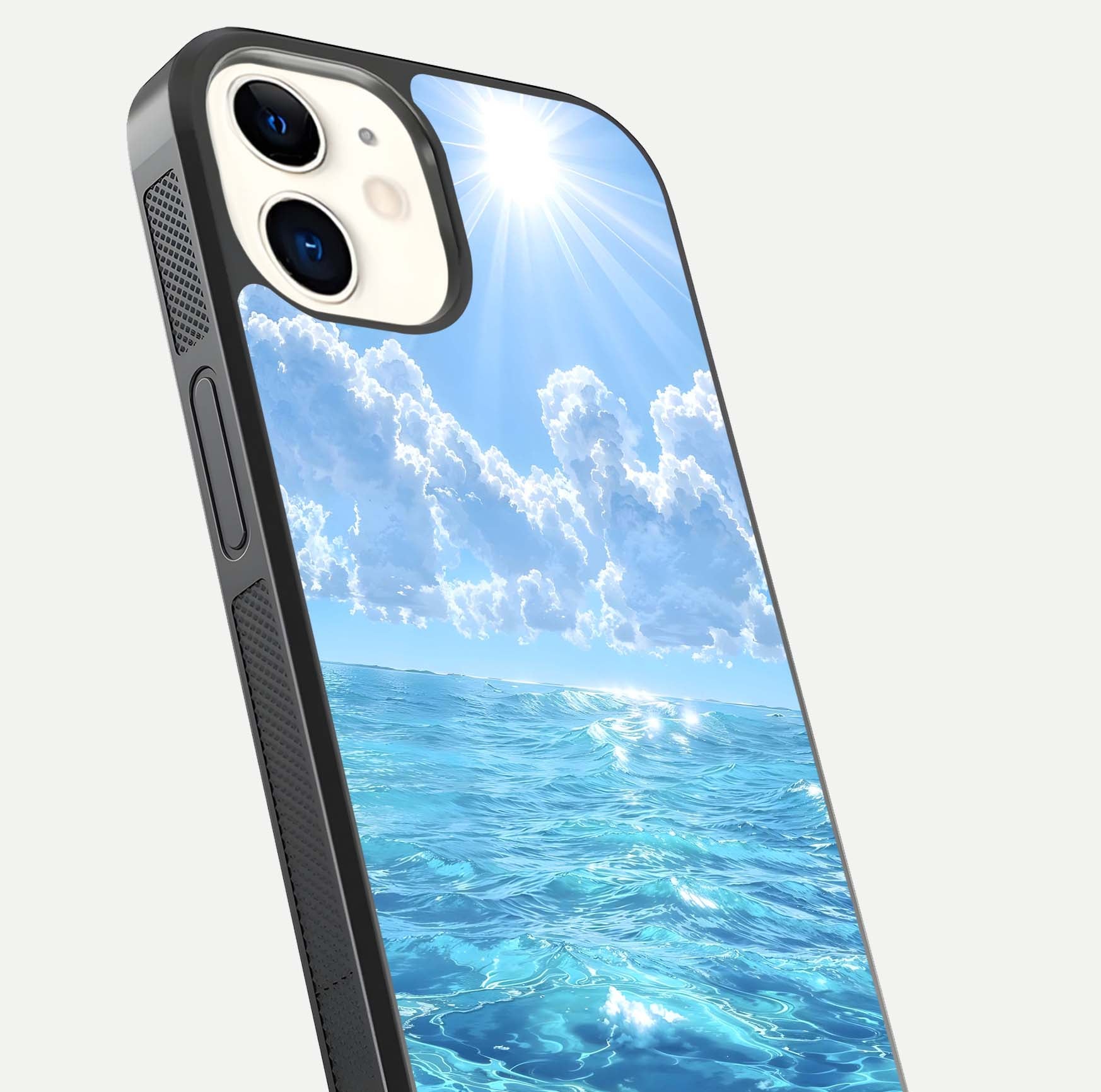 Endless Ocean Horizon Glass Case for iphone-12 close-up highlighting water texture and reflection shine