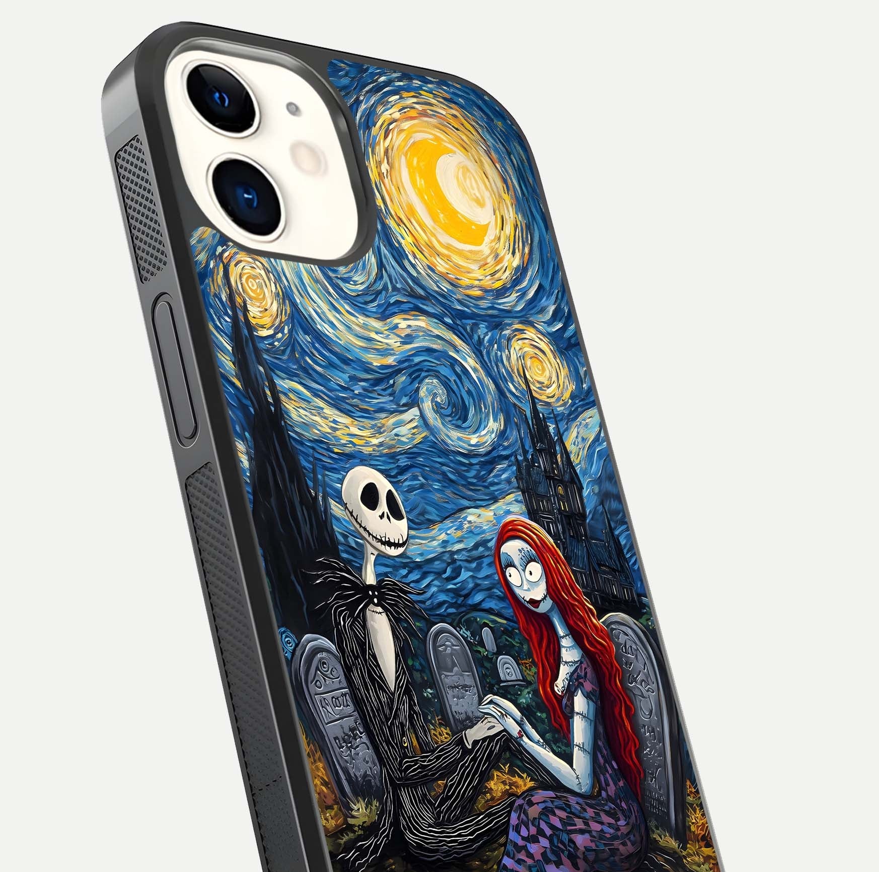 Eternal Night Love Glass Case for iphone-12 close-up highlighting stars and reflection glow
