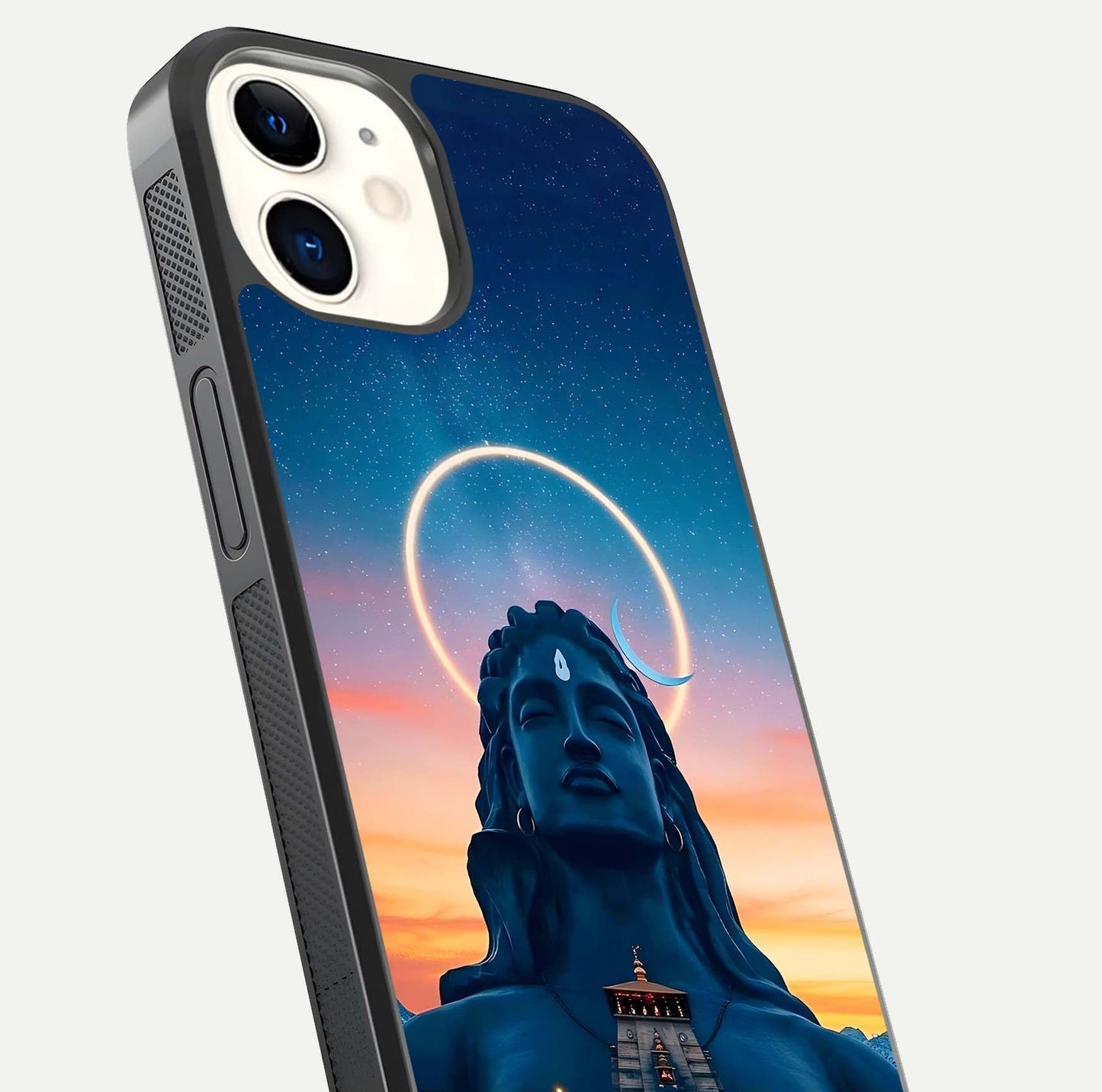 Eternal Shiva Aura Glass Case for iphone-12 close-up highlighting divine detailing and reflection light