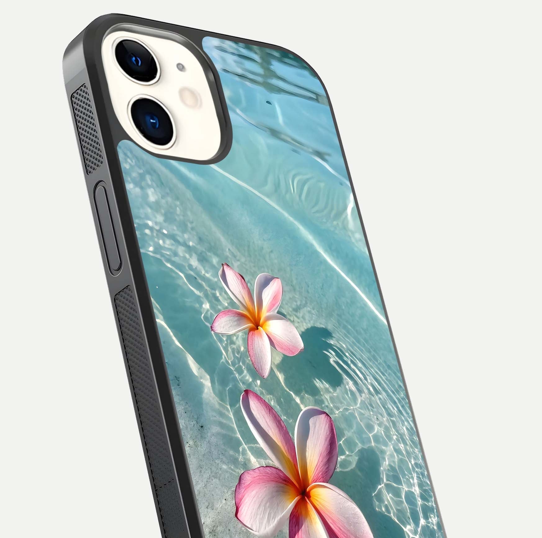 Floating Bloom Bliss Glass Case for iphone-12 close-up highlighting petal detail and reflection tone