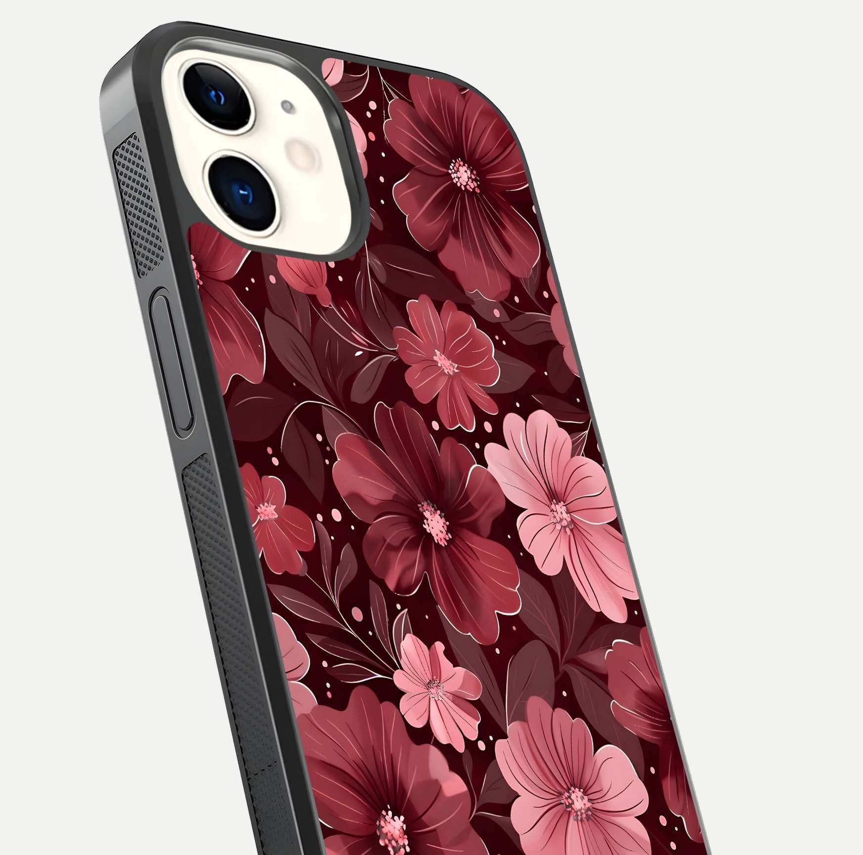 Flower Blush Bloom Glass Case for iphone-12 close-up highlighting pastel tones and reflection clarity