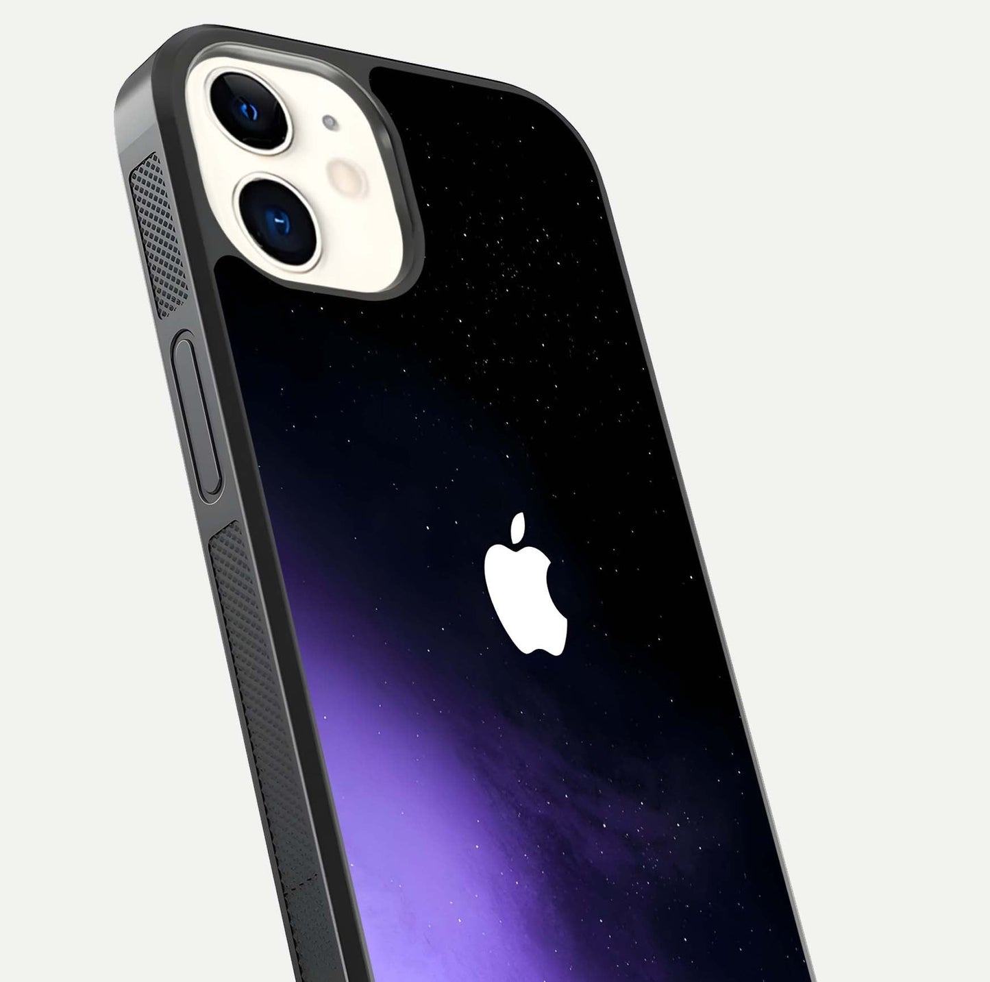 Galaxy Apple Aura Glass Case for iphone-12 close-up angled shot showing aura lighting and reflection polish