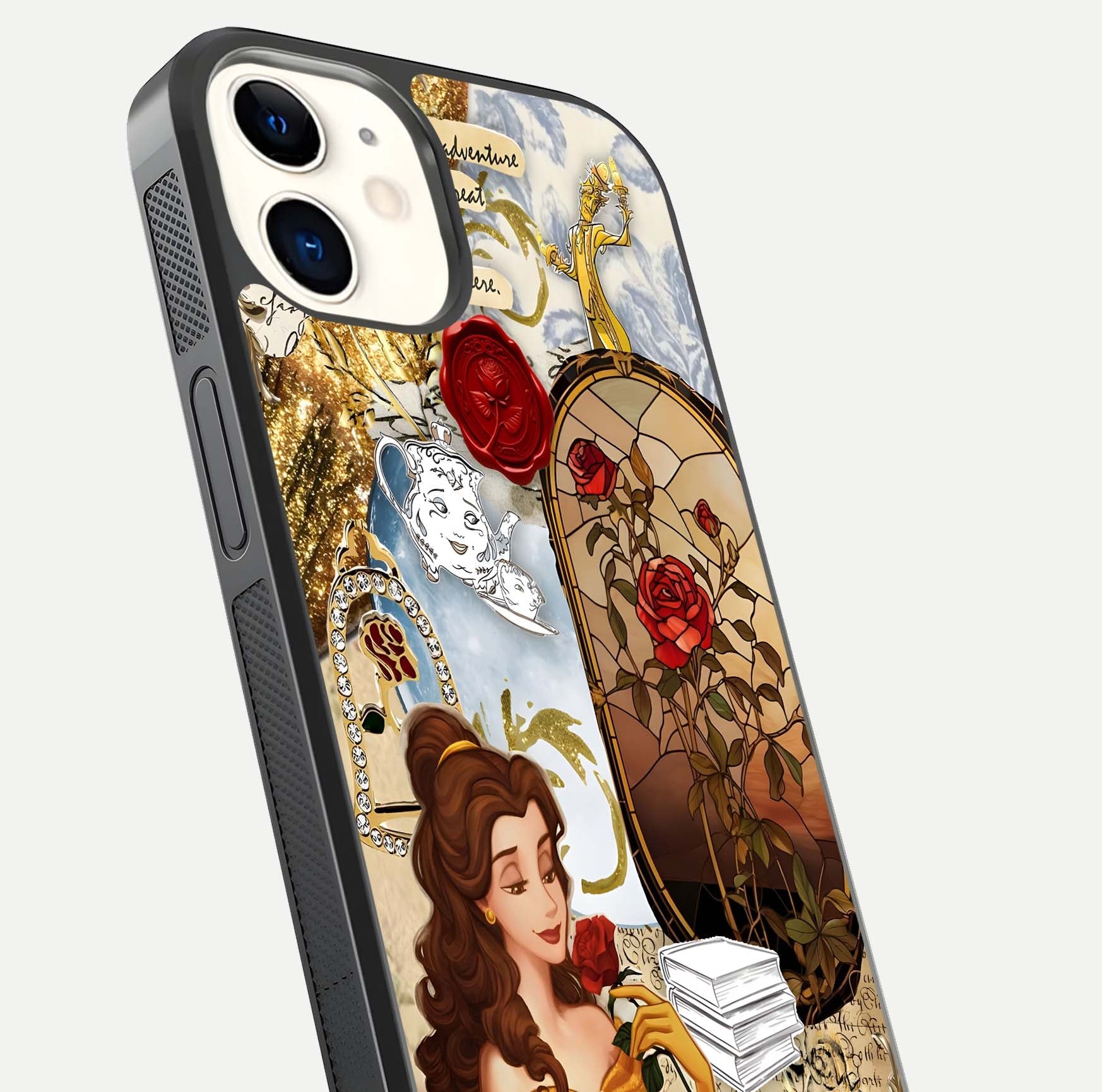 Golden Dream Belle Glass Case for iphone-12 close-up angled shot showing gradient tones and reflection polish