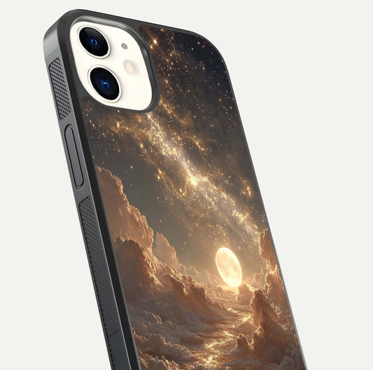 Golden Sky Dream Glass Case for iphone-12 close-up angled shot showing gradient tones and reflection polish
