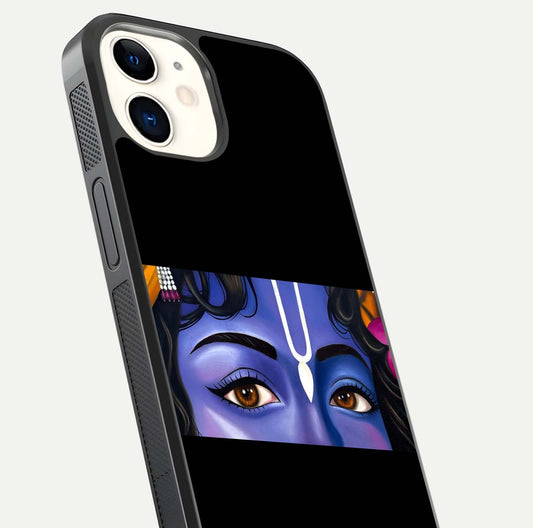 Krishna Eye Glass Case for iphone-12 close-up angled shot showing intricate artwork and reflection shine