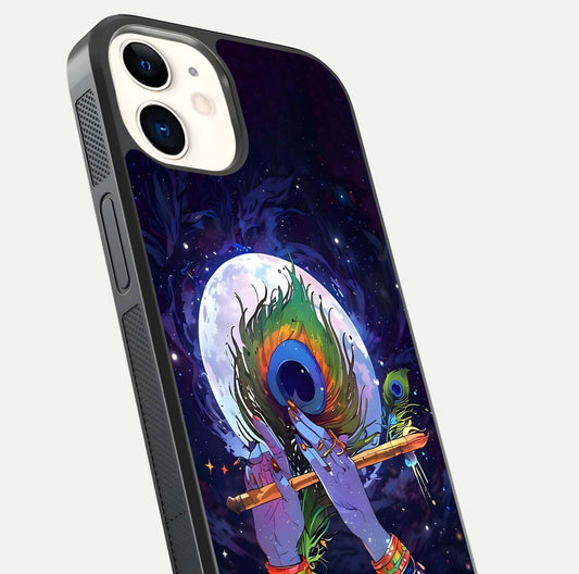 Krishna Hands Art Glass Case for iphone-12 close-up angled shot showing detailed hand design and shine