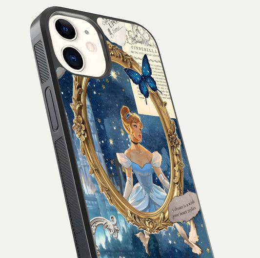 Midnight Queen Glass Case for iphone-12 close-up angled shot featuring crown motif and gloss reflection
