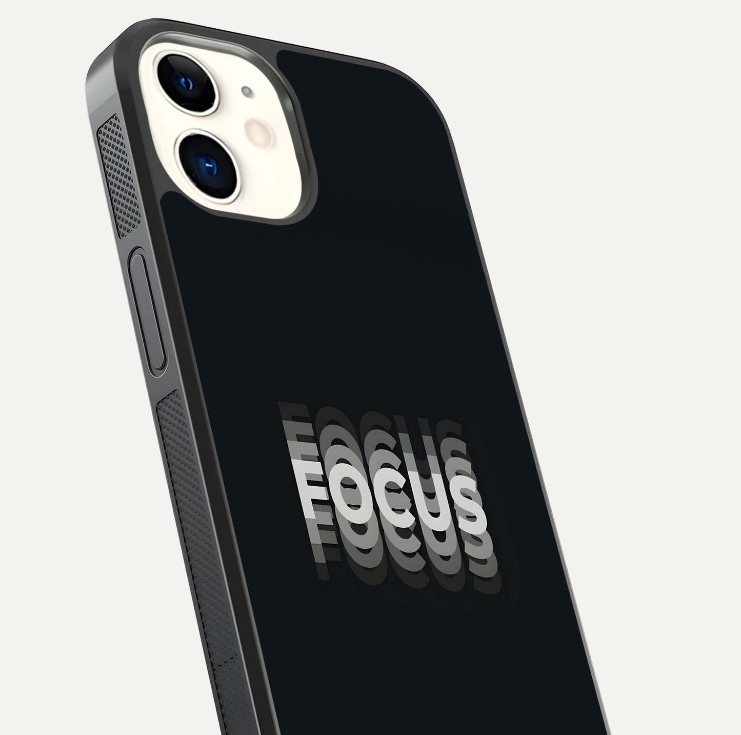 Mono Focus Vision Glass Case for iPhone 12 Mini close-up angled shot highlighting minimal contrast and reflection
