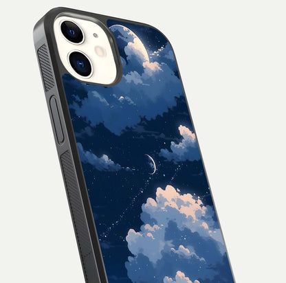 Moon Dream Haze Glass Case for iphone-12 close-up angled shot showing moon reflection and subtle glow