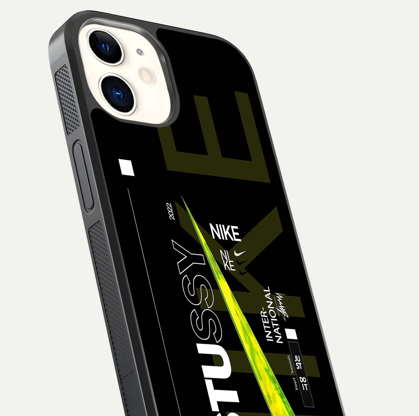 Neon Street Edition Glass Case for iphone-12 close-up angled shot showing urban neon lights and shine