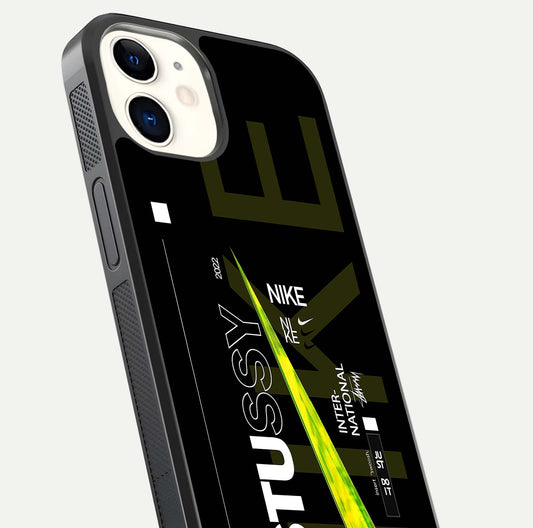 Neon Street Edition Glass Case for iphone-12 close-up angled shot showing urban neon lights and shine