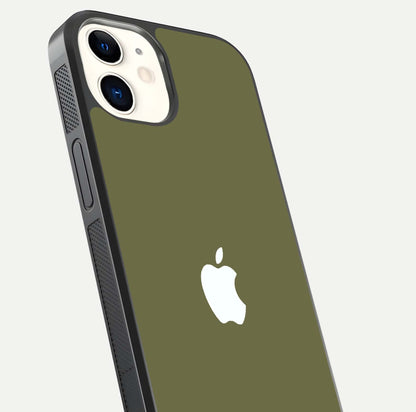 Olive Matte Essence Glass Case for iPhone 12 Mini close-up angled shot showing soft reflection and minimal finish