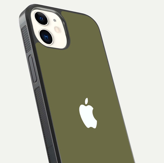 Olive Matte Essence Glass Case for iPhone 12 Mini close-up angled shot showing soft reflection and minimal finish