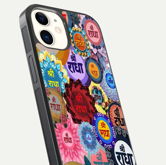 Radha Divine Bloom Glass Case for iphone-12 close-up angled shot highlighting divine detailing and shine