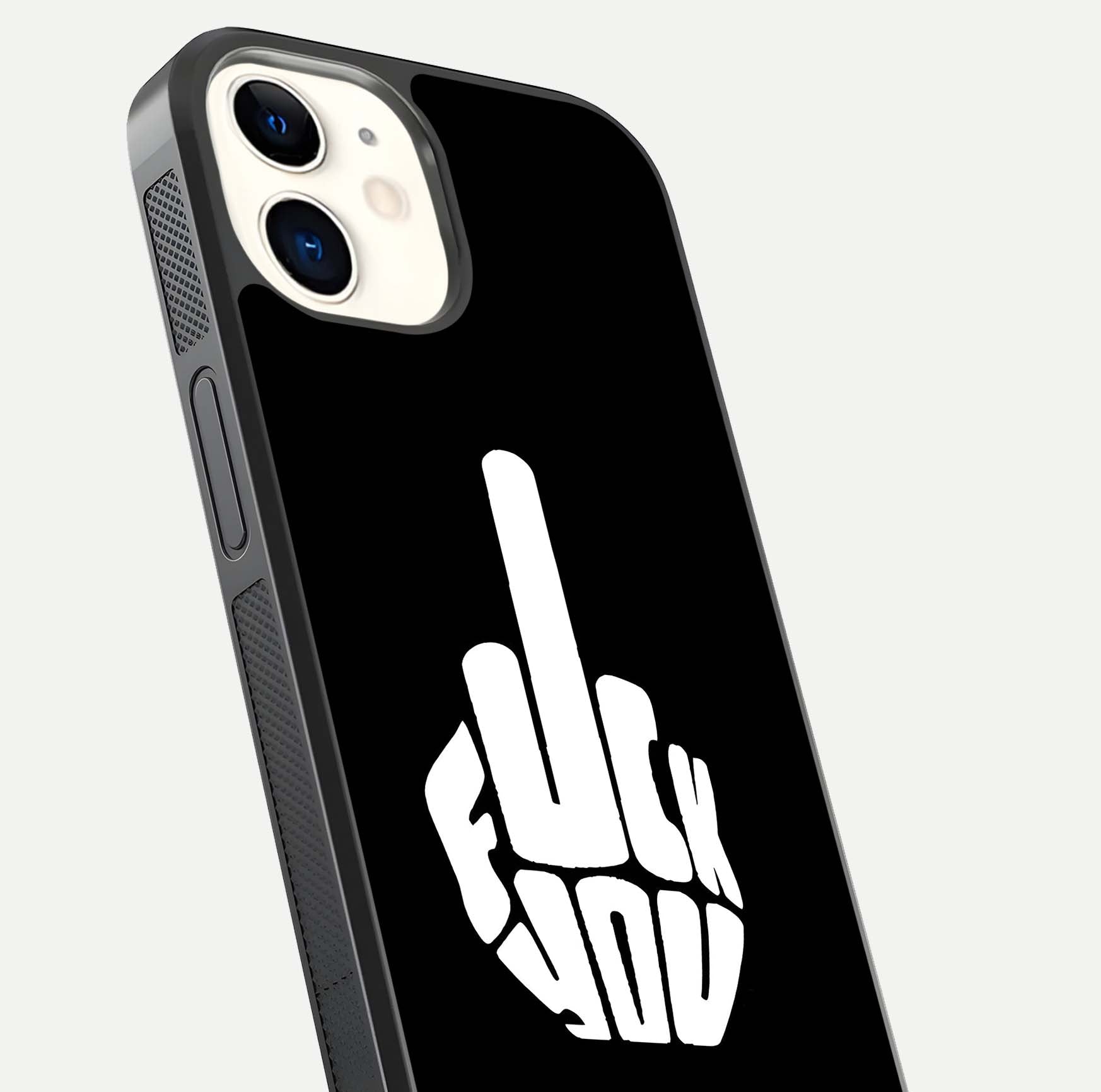 Rebel Mode On Glass Case for iphone-12 close-up angled shot highlighting reflective text and sharp design