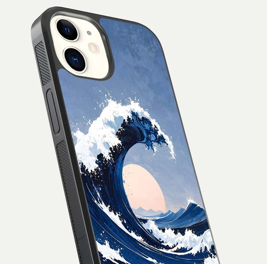 Rising Tide Power Glass Case for iphone-12 close-up angled shot highlighting water motion and reflection