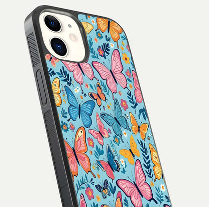 Spring Wing Garden Glass Case for iphone-12 close-up angled shot highlighting petal details and reflection